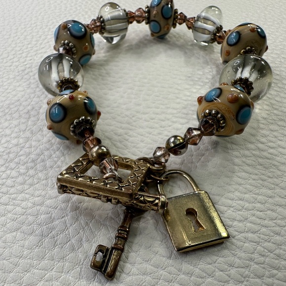 BRACELET Lampwork GLASS, SWAROVSKI - crystal beaded with a toggle clasp LOVELY! - Picture 4 of 12